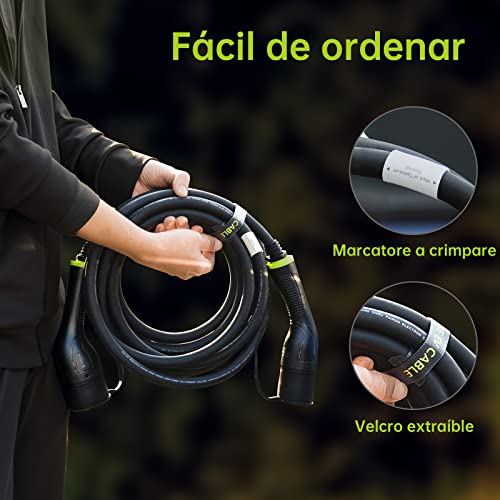 SYNCWIRE Cable Tipo 2 7.2kW 5m 32A Monofásico, Mode 3 EV Cable de Carga Tipo 2 a Tipo 2 para EV & PHEV para Model S/X/Y/3, ID.3, ID.4, ID.5, E-Tron, e-208, I4, IX1, Kona, XC40, ENYAQ, Zoe, etc