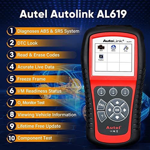 Autel AutoLink AL619 2023 Escáner OBD2 Más Nuevo, ABS, Herramienta de Escaneo de Airbag SRS, Apagar Luces de Advertencia, Prueba Lista, Versión Avanzada. de MaxiScan MS309/ AL519/ ML519/ ML619