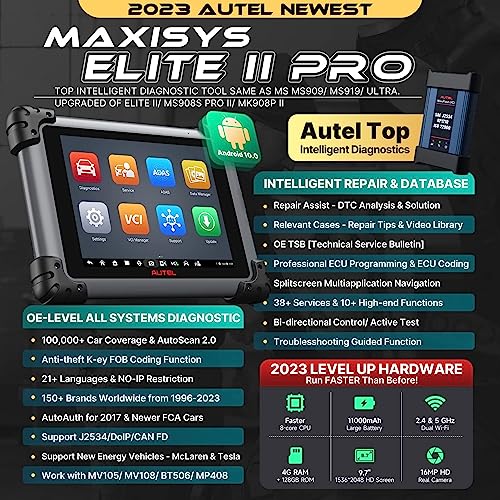 Autel MaxiSys Elite II Pro con 2 Años Actualización Gratuita (Valor €2500), c 2023, Nueva Ver. de MS909/ MS919/ Ultra, Programación y Codificación ECU, 38+ Servicio
